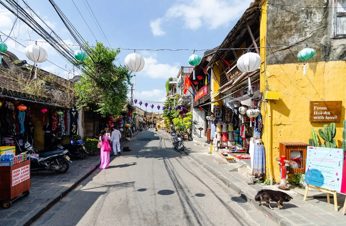 Shops and lanterns along a street in the Ancient Town