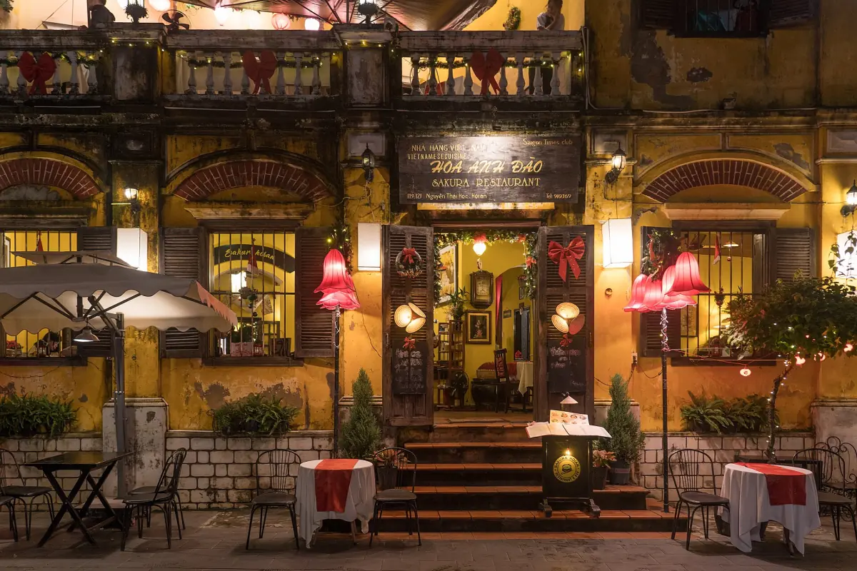 Lanterns on a restaurant facade in Hoi An