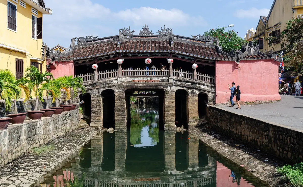 The Japanese Covered Bridge reflected in the canal